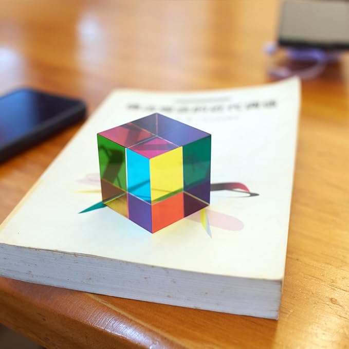 CMY Mixing Color Cube, 60mm (2.36 inch) Colorful Acrylic Glass Cube Prism, Multi-Color Physics Toy and Desktop Decor, 6cm