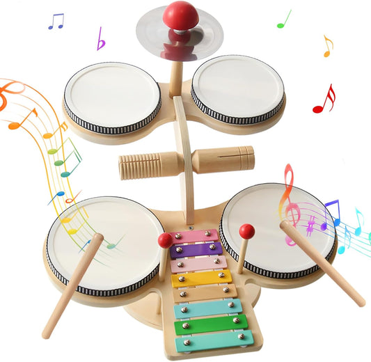 Kids Drum Set for Toddlers - 7 in 1 Montessori Kids Musical Instruments Preschool Educational Toys, Xylophone Tambourine Birthday Gifts for Boys and Girls, Drum Set for Toddlers 3-5