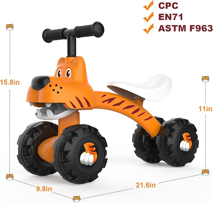 Wdmiya Baby Balance Bike for 1 Year Old Boys Girls, Riding Toys for Toddlers, No Pedal Bicycle, 12-36 Months Kids First Bike, Best Gift for Birthday, Christmas, Halloween (Tiger)