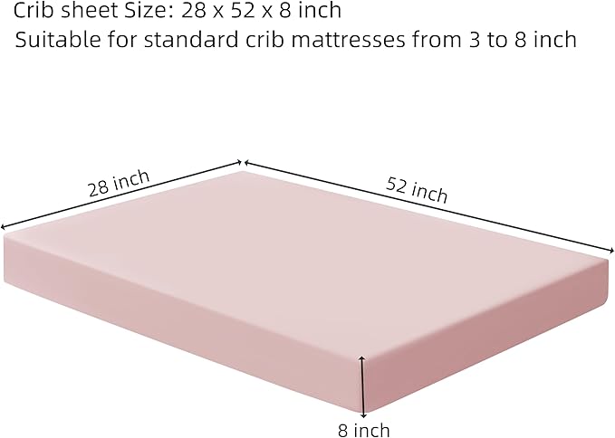 HBHLFZ Crib Sheets for Boys, Girls, 28x52 Inch Fitted Crib Sheet - 8 Inch Deep Pocketed Fixed Sheet - Soft and Comfortable Microfibre - Fits Standard cot and Toddler mattresses, Light Pink