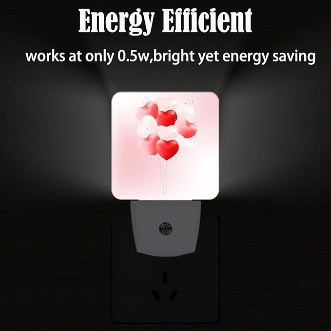 Pink Candy Heart Balloons Night Light,Plug-in Night Lights with Dusk-to-Dawn Sensor for Stairway,Hallway,Bedroom Sleep Friendly Ideal for Women/Girls/Boys Gift,0.5w