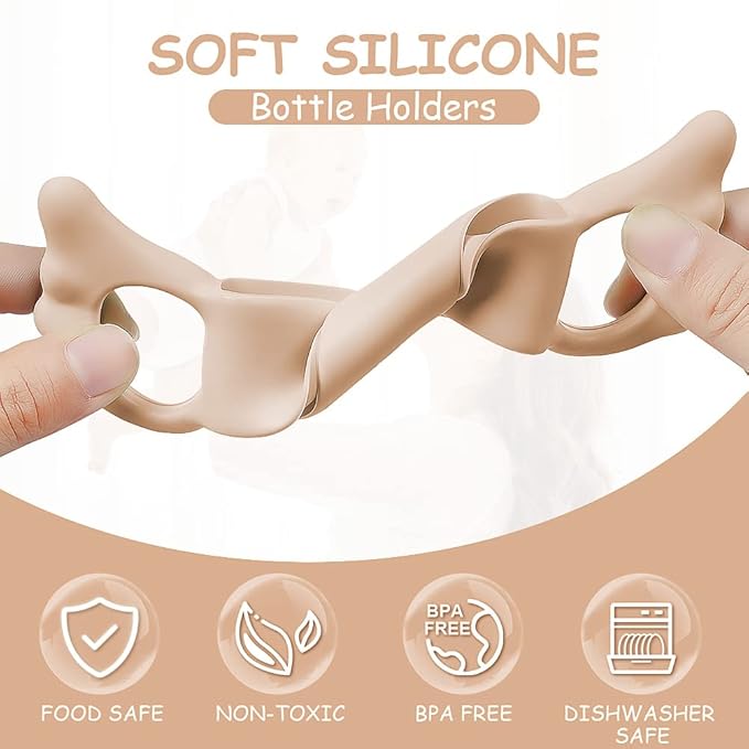 Silicone Baby Bottle Handles, 2PCS Pink/White Easy Grip Handles for Wide-Neck Bottles, BPA-Free, Dishwasher Safe