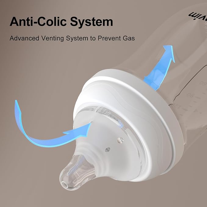 Natural Glass Baby Bottles with Gentle & Extra Slow Flow Nipples, Newborn Breastfeeding Bottle, Anti-Colic, Includes 1pcs SS Nipples(0 Month+) 2pcs S Nipples(1m+),3 Packs (White 3 Oz + 5 Ounce)