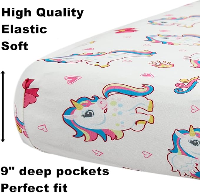 4 Pack Soft Baby Girl Crib Sheets for Standard Crib Mattress Unicron Rainbow Heart Cute Neutral Polyester Unisex Fitted Crib Sheets Set for Baby Girls