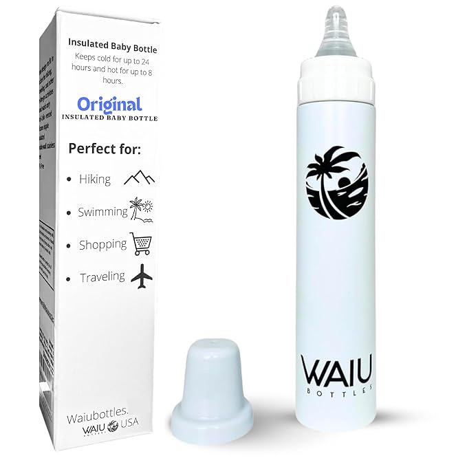 Versatile Waiu Insulated Baby Bottle | 4 oz & 6 oz Sizes | Keeps Drinks Hot for 8 Hours, Cold for 24 Hours | BPA-Free | Multiple Colors Available (White, 6 oz.)