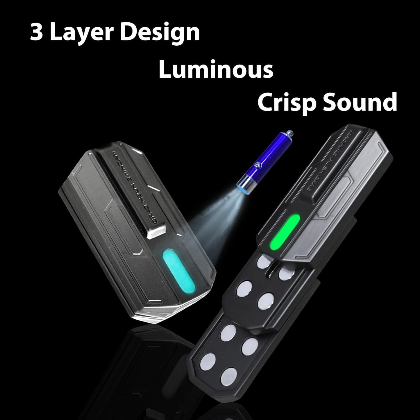 Fidget Slider Mecha Push Card Glow in The Dark Metal Magnetic Haptic Fidget Toys Adults, 3 Layer Push Card for Stress Relief (Blue Light)