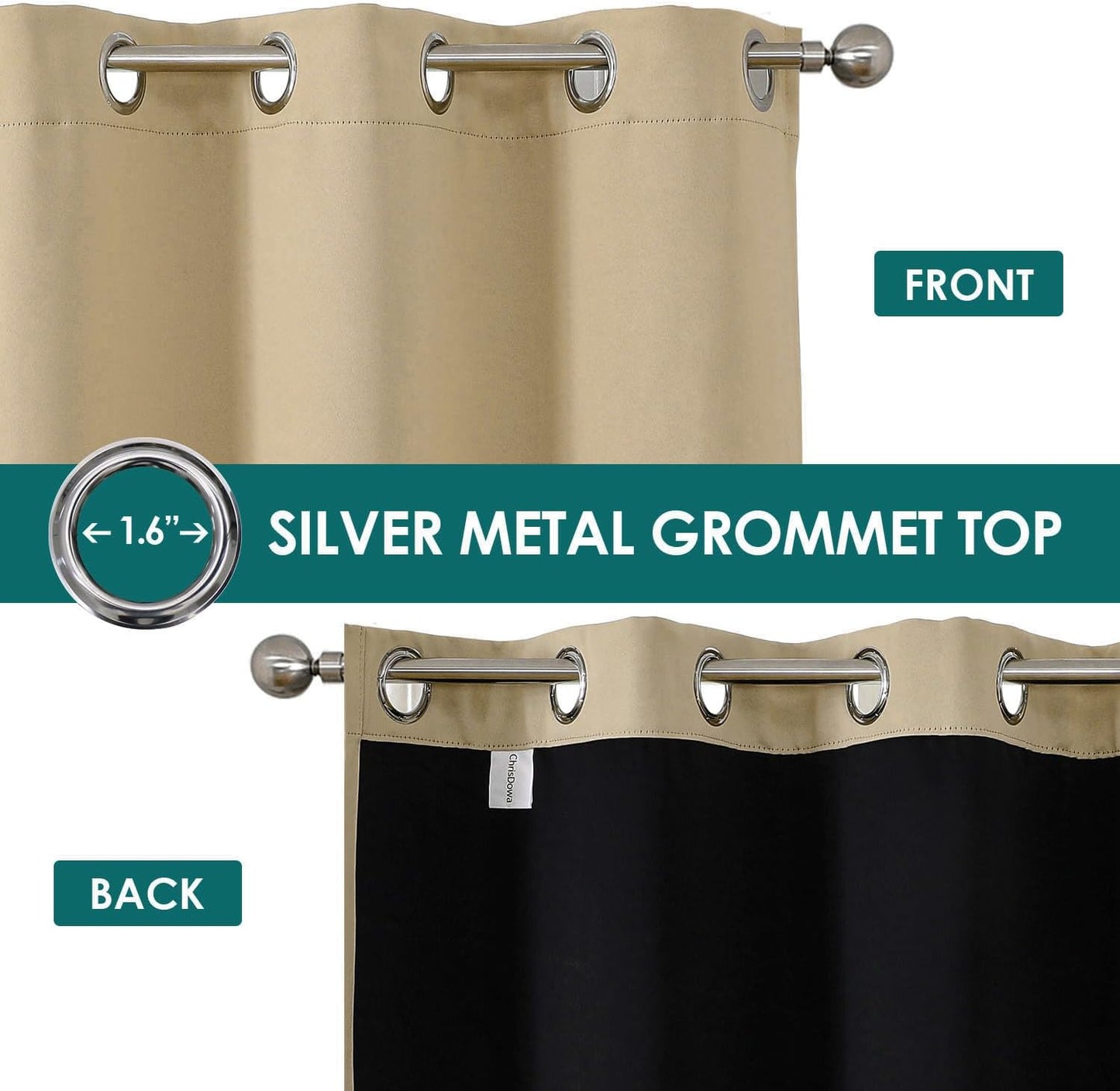 ChrisDowa 100% Blackout Curtains for Bedroom with Black Liner, 2 Thick Layers Total Blackout Thermal Insulated Grommet Window Curtains 2 Panels Set (Beige, 52 x 84 Inch)