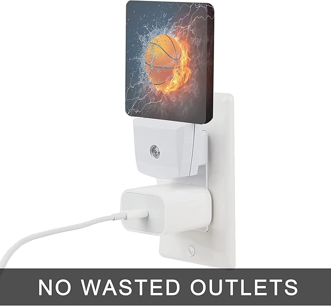 Basketball Night Light,Fire and Water Basketball Night Lights Plug into Wall for Boys Girls, Led Lights for Stairway/Hallway/Bedroom 0.5W Nightlight Sleep Friendly