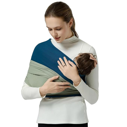 Baby Wraps Carrier, Baby Carrier Wrap Baby Wearing Wrap Newborn Wrap Carrier(7-30lbs), Baby Sling, Baby Carrier Sling for Newborn and Infant, Blue+Green