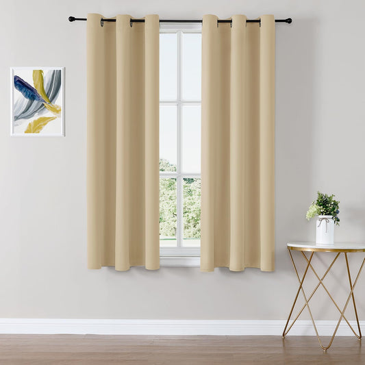 ChrisDowa Blackout Curtains 45 inches Long for Bedroom - 2 Panels Set Grommet Thermal Insulated Room Darkening Curtains for Living Room (Biscotti Beige, 38 x 45 Inch)