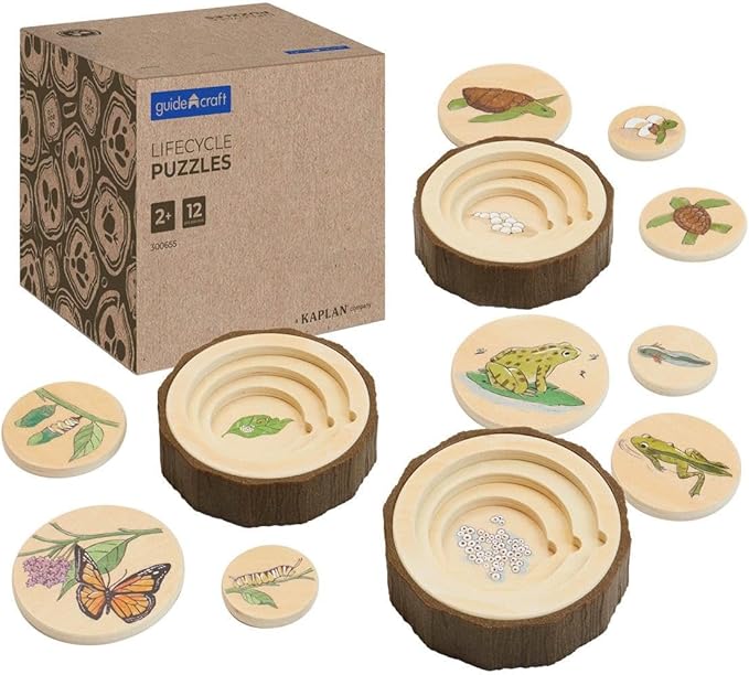 Kaplan Early Learning Lifecycle Puzzles - Set of 3 - Nature-Inspired Montessori Nesting Science Toys for Toddlers Ages 2+