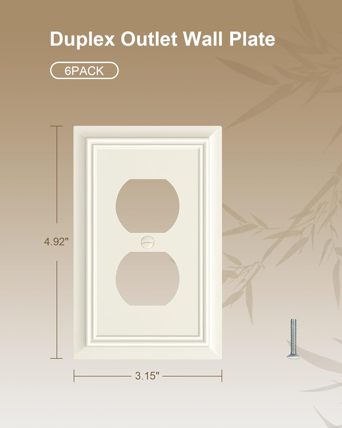 6-Pack Duplex Outlet Cover Plate, Decorative Light Almond Switch Plates and Outlet Covers, Natural Bamboo Fiber Wall Plates for Electrical Outlets, 1 Gang Receptacle Cover, Corrosion Resistant