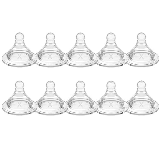 Silicone Replacement Nipple, Cross-Cut Nipples for Wide Neck Bottles, 9+ Months, Thicker Liquids, 10 Count