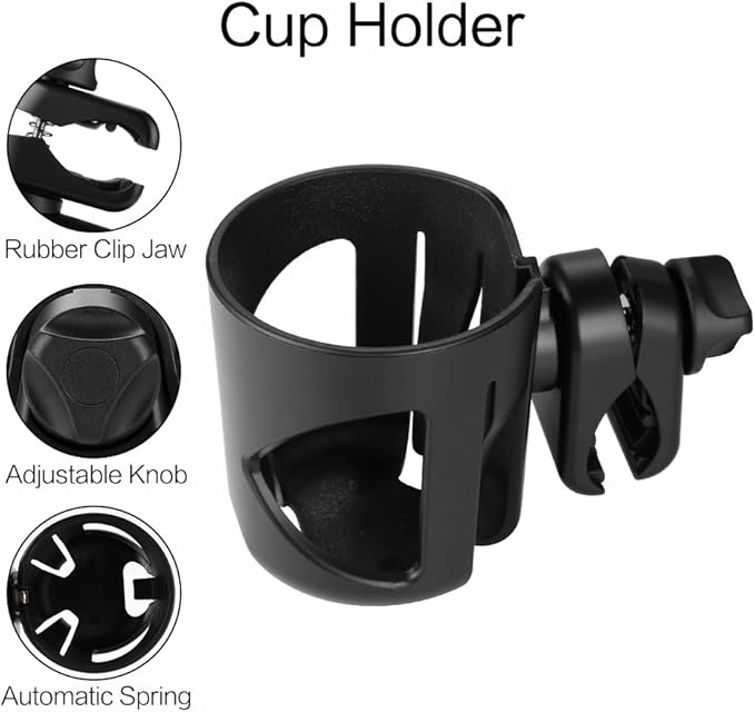 Accmor Universal Cup Holder, Stroller Cup Holder, 360° Rotatable Large Caliber Designed Bottle Holder for Stroller, Bike, Wheelchair, Walker, Scooter, Black