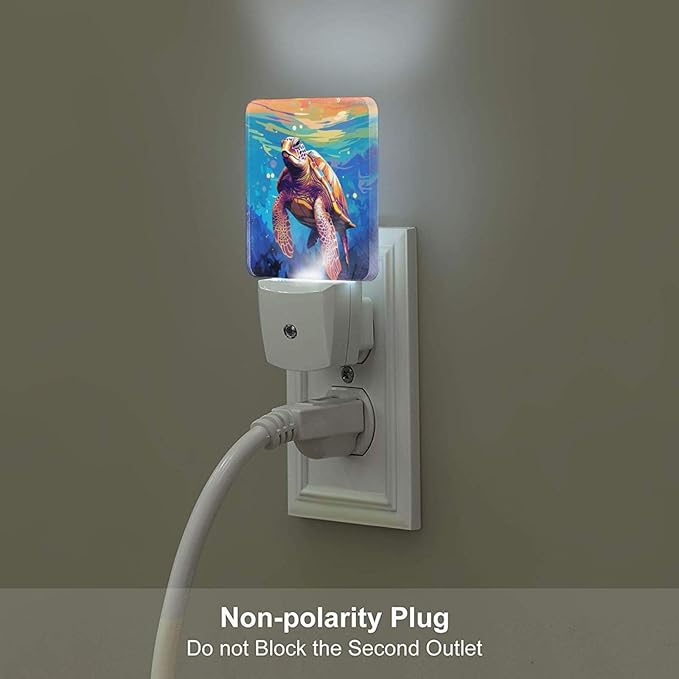 Watercolor Wild Turtle Night Light,Plug-in Nightlights Auto Sensor Night Lamp Dusk to Dawn Lamp Home Decor for Nursery Children Girls Boys