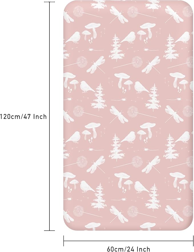 Nap Mat Sheet 47"x24", 3 Pack Pink Floral Baby Crib Sheets Fitted Elastic Corners, Preschool Day Care Rest Mat Cover, Soft Breathable - Compatible with Regalo My Cot, Joovy Travel Cot