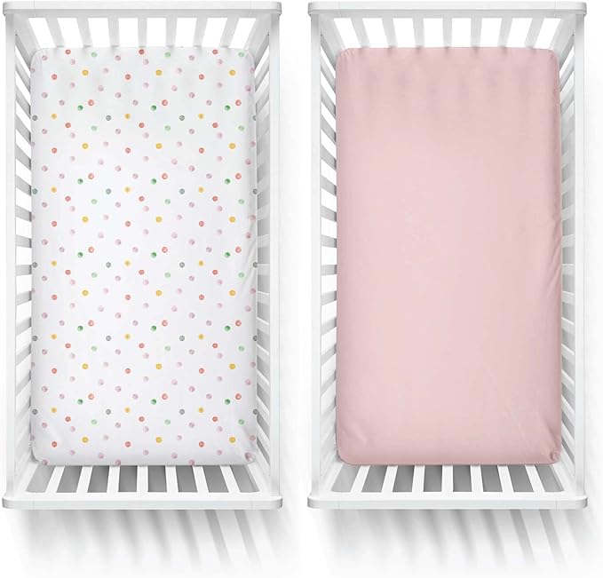 Featherhead™ 2-Pack Fitted Crib Sheets - 100% Cotton - 52" x 28" x 9" for Standard Crib and Toddler Mattress (Jersey Pink Polka)