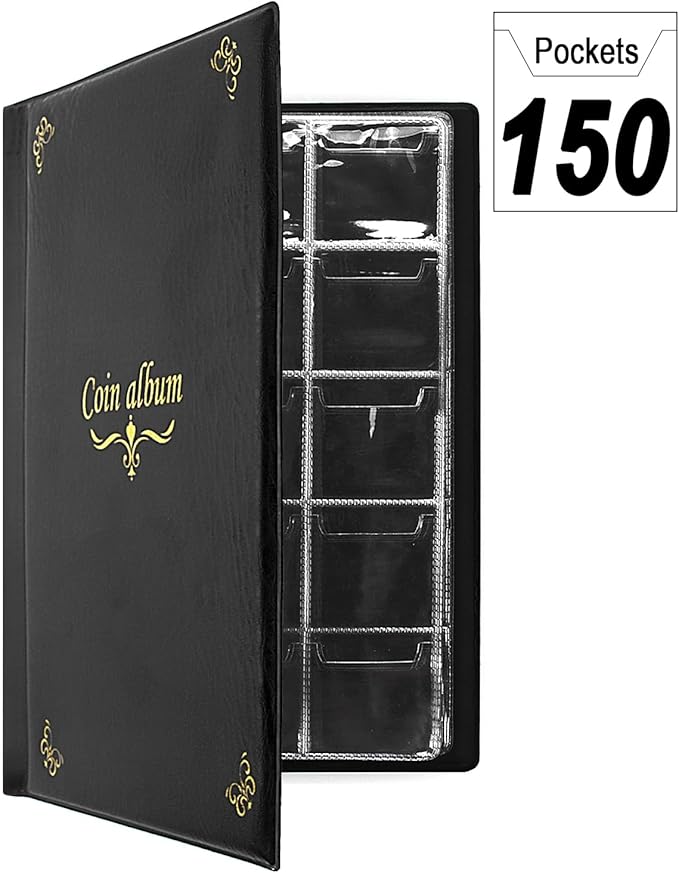150 Pockets Coin Album, Penny Collecting Book, Souvenir Coins Collection Holder, Ideal for Pressed Pennies Passport, Hobby Coin Collector, Money Specie Display Storage Case (English, Black)