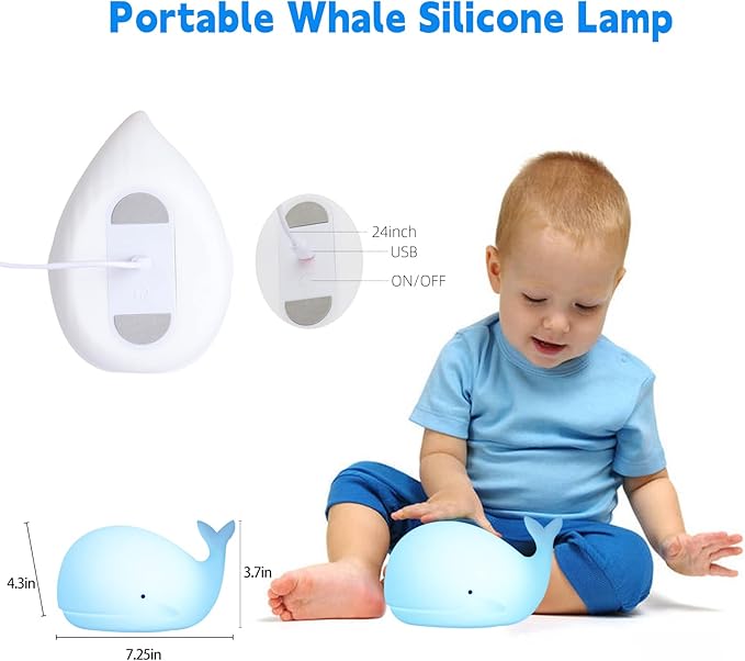 ZKLiLi Children's Night Light Cute Whale Light, 16 Colors+Touchable+Silicone Children's Night Light, USB Rechargeable Whale Night Light for Children's Room, Girl's Birthday and Easter Gift (Whale)
