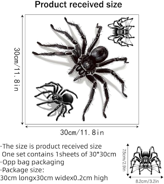 1 Spider Window Stickers, Halloween Window Decorations, Realistic and Terrifying Effects, Waterproof, Suitable for Outdoor Use, Simple Adhesive Stickers, Party Haunted House Prank Decorations