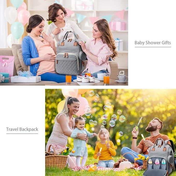 Diaper Bag Backpack Baby Bag, Baby Girl Boy Diaper Bag for Dad Mom with Pad, 16 Pockets, Pacifier Case, Large Diaper Bags Unisex for Travel (Grey)