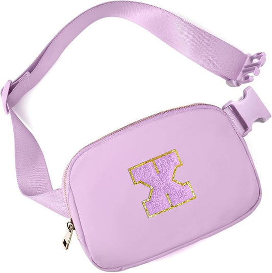 Gitus Gifts for 8 9 10 11 12 Year Old Girls Belt Bag Fanny Pack Crossbody Bags with Initial Letter Patch Cute Stuff Birthday Gifts for Teen Girls Women Personalized Trend Stuff (Lavender-X)