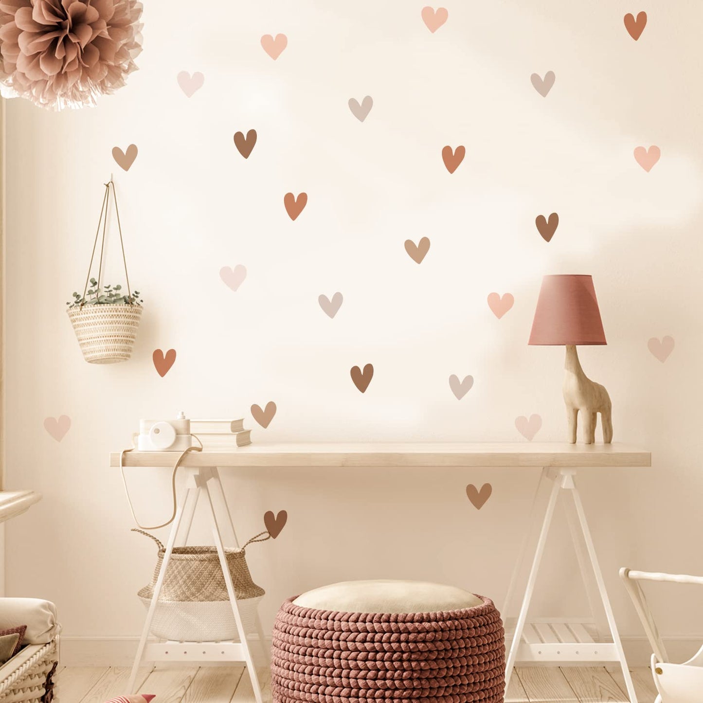 Boho Wall Decal for Girls Bedroom 72 PCS, Boho Heart Wall Stickers Peel and Stick for Nursery Kids Room Décor, Removable Wall Decals Vinyl Murals DIY Cute Decorations (12 Sheets)