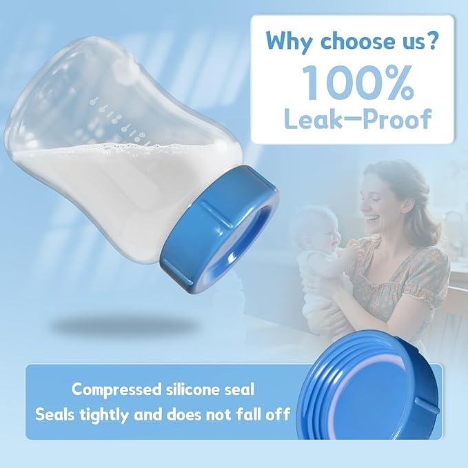 6pcs Wide Bottle Caps Compatible for Wide-Neck Natural Flow Dr Brown Bottles,BPA Free Travel and Storage Baby Bottle Lids Replacement Parts with Sealing Gasket for Baby Bottles Accessory (Blue)