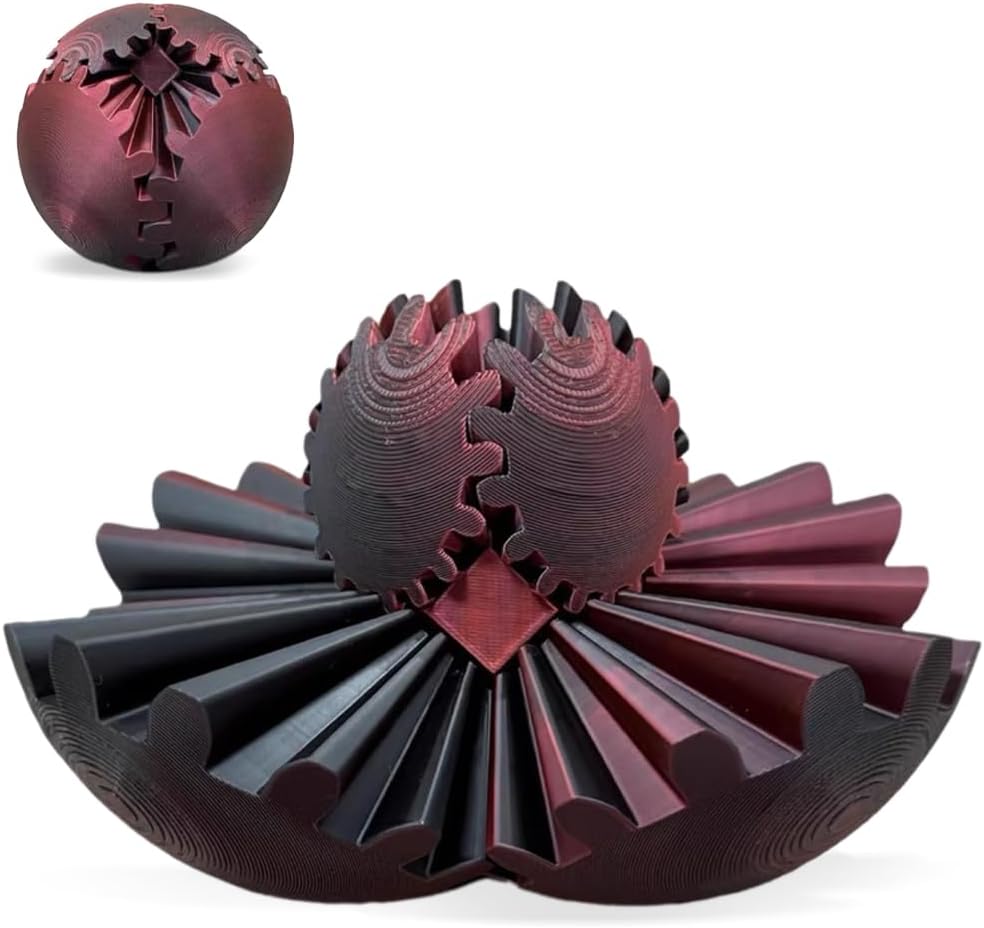 3D Printed Gear Ball, Gears phere Gear Ball Fidget Toy, Puzzle Balls, Fidget Ball, Cube Fidget Toy ,Gear Ball Toys for Classroom Prizes, Party Birthday, Anxiety Relaxing and Stress. (Black)