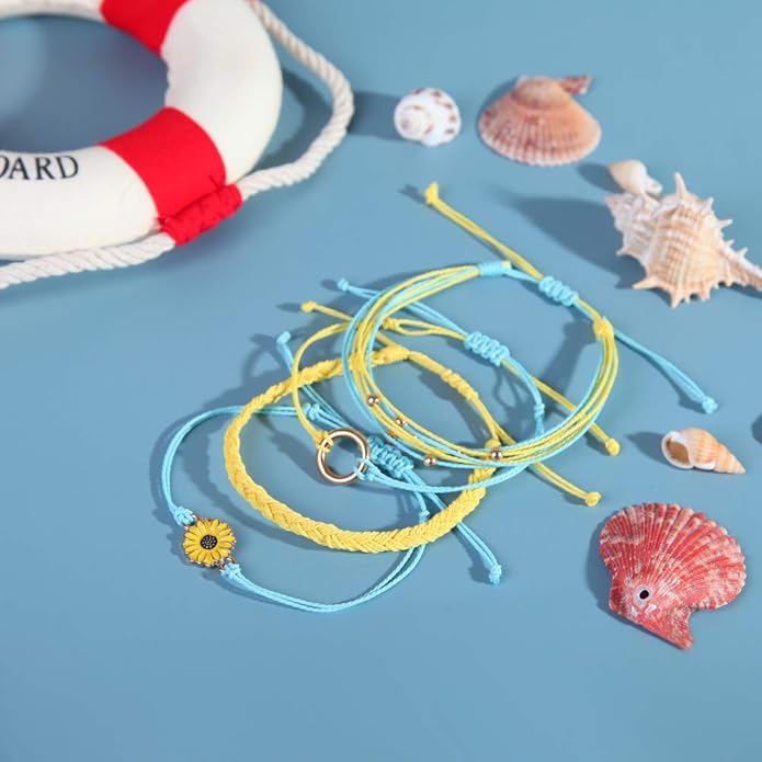 FANCY SHINY Sunflower String Bracelet Boho Braided Rope Wrap Bracelets Cute Summer Beach Surfer Jewelry for Women Christmas Gifts