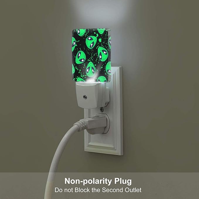 Green Alien Night Light,Plug Into Wall for Boys Girls Bedroom Decorative Square Night Light Lamp 0.5w Sleep Friendly