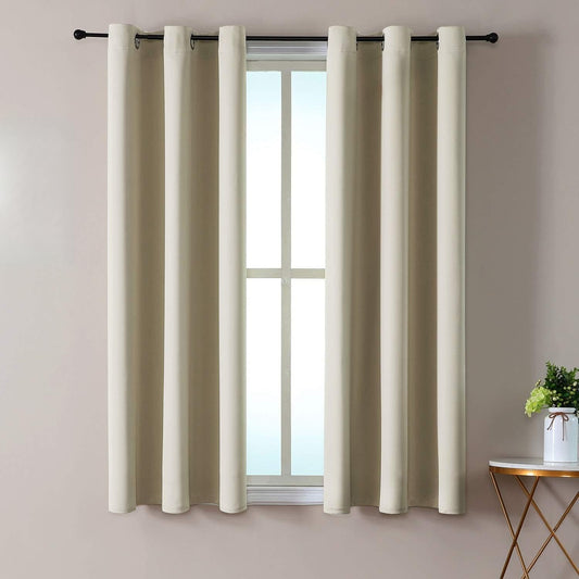 ChrisDowa Small Window Curtains 40 inches Long for Bedroom - Grommet Short Thermal Insulated Room Darkening Curtains for Kitchen (2 Panels, Beige, 29 x 40 Inch)
