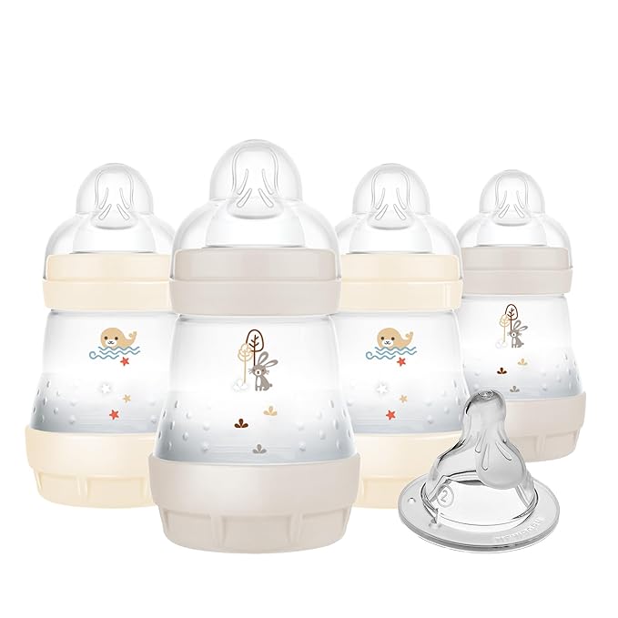 MAM 5oz Easy Start Anti-Colic Baby Bottles, Slow Flow with Bonus Medium Flow Nipple, Reduces Colic, Gas, & Reflux, Easy-to-Clean, BPA-Free, Baby Bottles for Newborns, 0-3 Months
