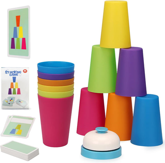Battle Stacking Cups (54 Cards, 12 Cups, 1 Bell) - Color Sorting Cognitive Training Table Game, Puzzle Competitive Parent-Child Interactive Toy for Halloween
