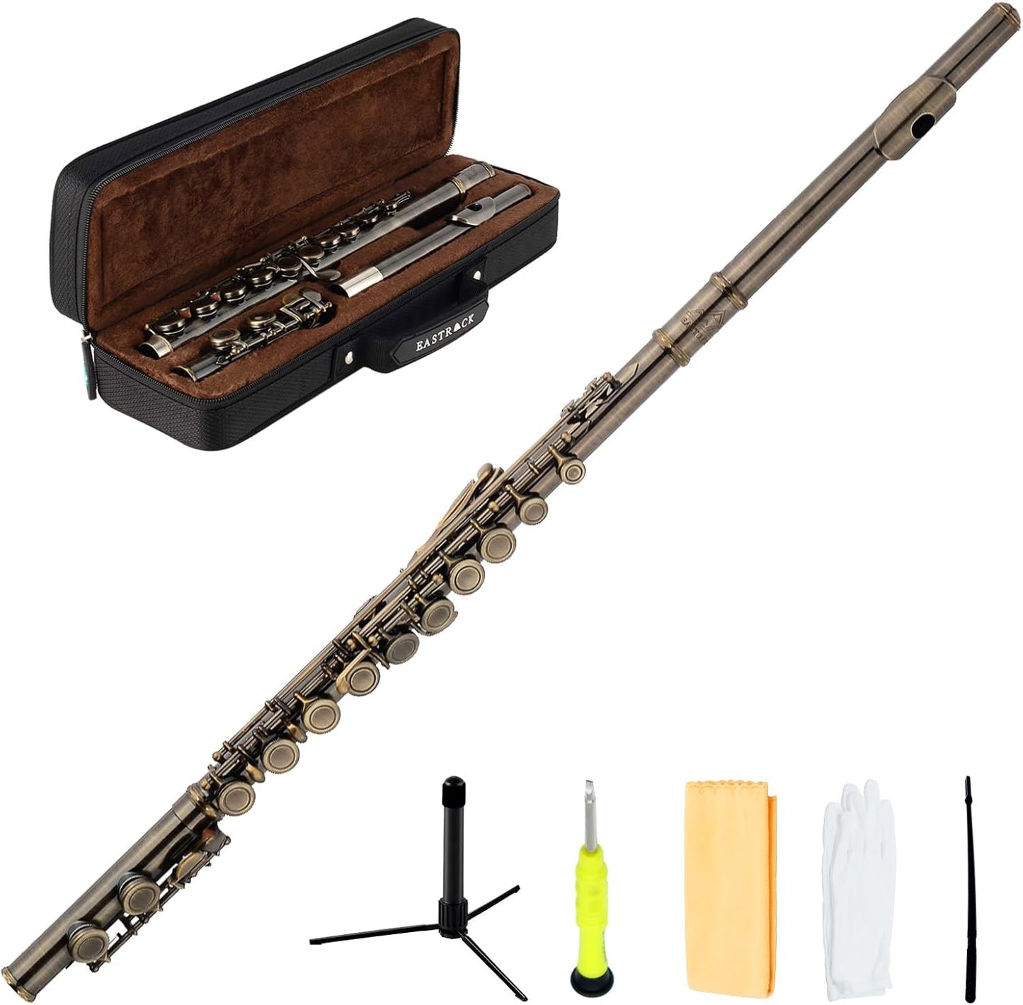 EASTROCK Closed Hole Flutes C 16 Key for Beginner, Kids, Student -Antique Flute with Case Stand and Cleaning kit