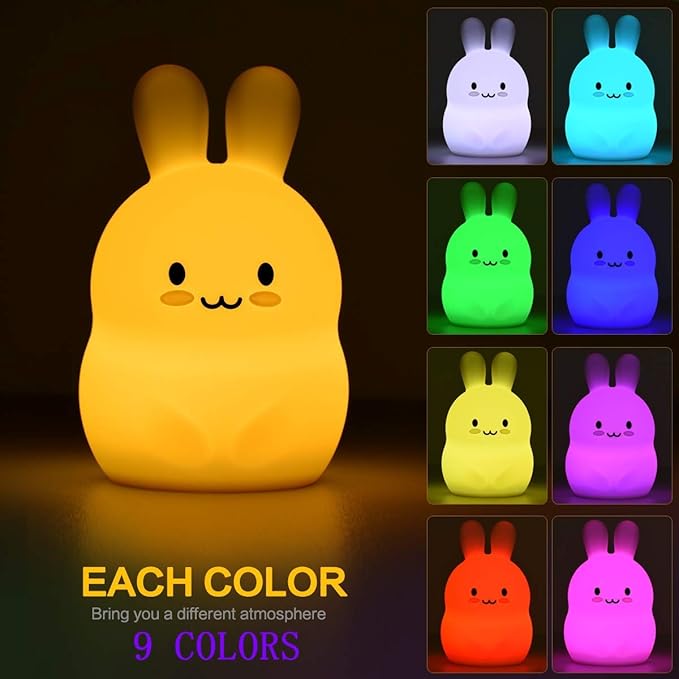 Large Rabbit Night Lights for Kids in Silicone, 9 Colors Baby Bedroom Lighting Children Bedside Table Lamps for Toddlers/Boys/Girls/Adults/Bedroom/Student/Elder/Bathroom/Outdoor - Large