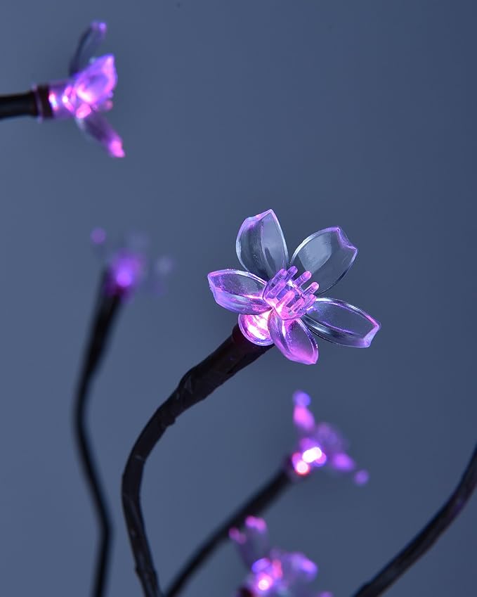 LIGHTSHARE 18 Inch Cherry Blossom Bonsai Tree, 48 LED Lights, RGB with Remote Control, 16 Color-Changing Modes, 24V UL Listed Adapter Included, Metal Base Ideal As Night Lights