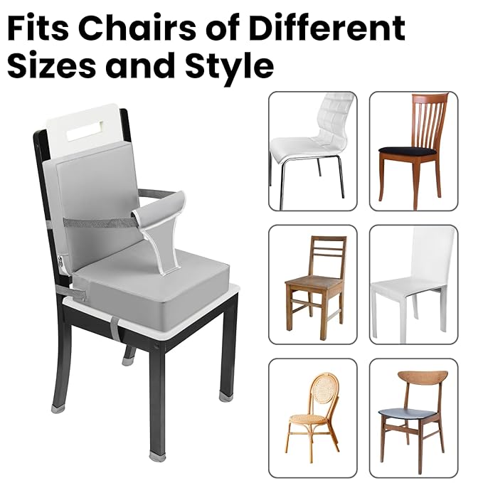 PandaEar Toddler Booster Seat for Dining Table, Portable Increasing Booster Cushion with Backrest & Adjustable Seat Belt for Kids Children, Non-Slip Bottom (Grey)