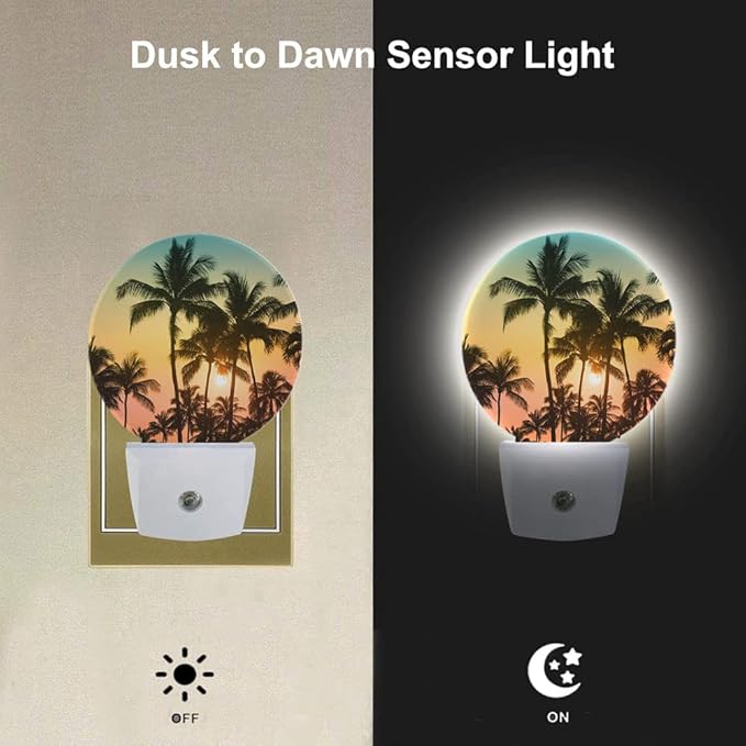 EKOBLA Palm Tree Night Lights Plug into Wall Beach Sunset Plug-in Nightlights Auto Sensor LED Lighting 0.5W Sleep Friendly for Bathroom Bedroom Stairway Hallway Kitchen