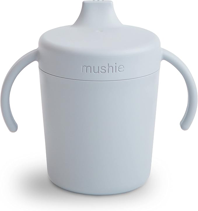 mushie Trainer Sippy Cup | Made in Denmark | Leak Resistant Twist-Off Lid & Handles | 6 Months + (Cloud)