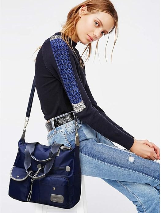 MINTEGRA Nylon Tote Bag for Women Multi Pocket Shoulder Bag Waterproof Diaper Crossbody Bag