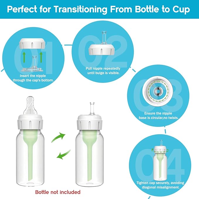 Sippy Straw Nipple for Dr. Brown's Narrow Baby Bottle & Glass Bottles and Narrow Sippy Spout Bottles,Leak-Proof Replacement Silicone Bottle Nipple BPA-Free, 8m+, 2 Count