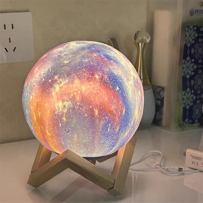 Moon Lamp, Kids Night Light Galaxy Lamp - 16 Colors Moon Light with Wood Stand Remote & Touch Control USB Rechargeable Gift for Girls&Boys Lover Birthday - 4.8 inch