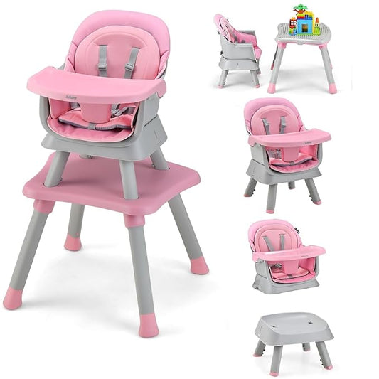 INFANS 8 in 1 Baby High Chair, Convertible Highchair for Babies and Toddlers, Infant Dining Booster Seat, Building Block Table, Kids Stool Table Chair Set with Removable Tray