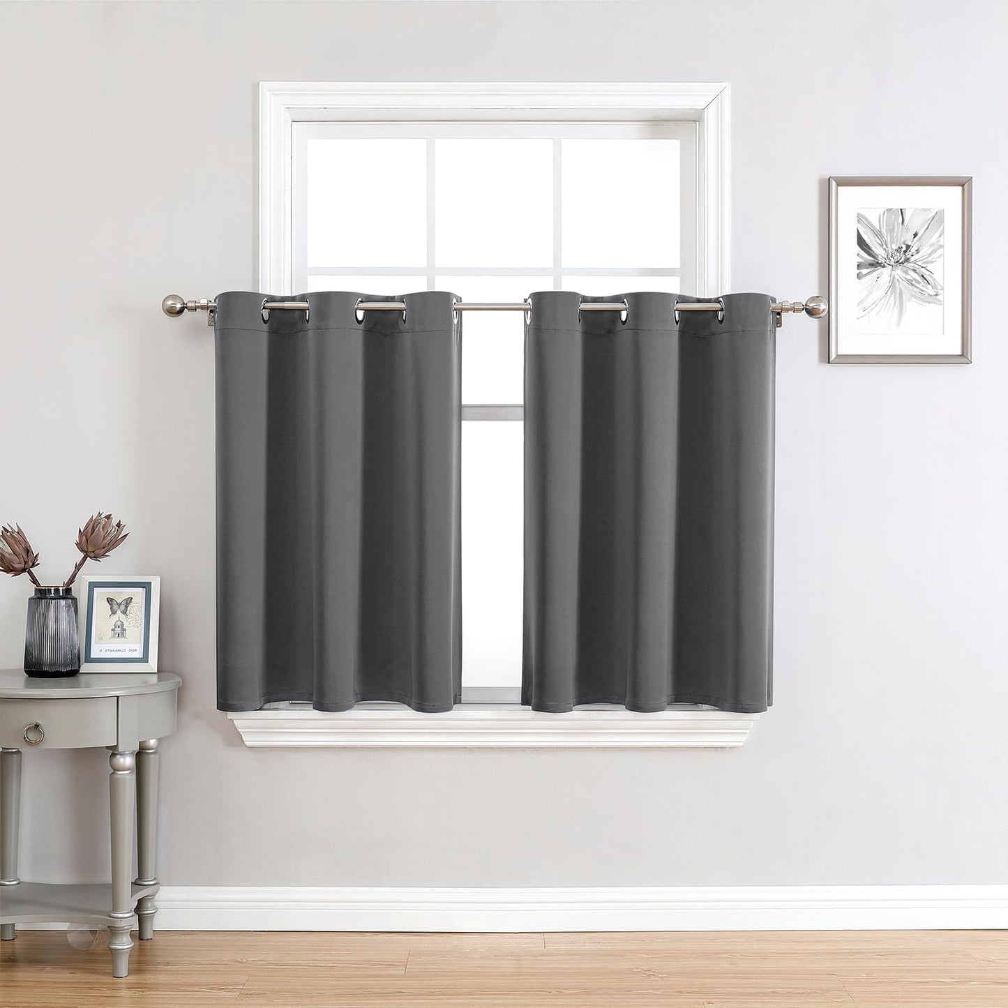 ChrisDowa Small Window Curtains 36 inches Long for Bedroom - Grommet Short Thermal Insulated Room Darkening Curtains for Kitchen (2 Panels, Grey, 52 x 36 Inch)