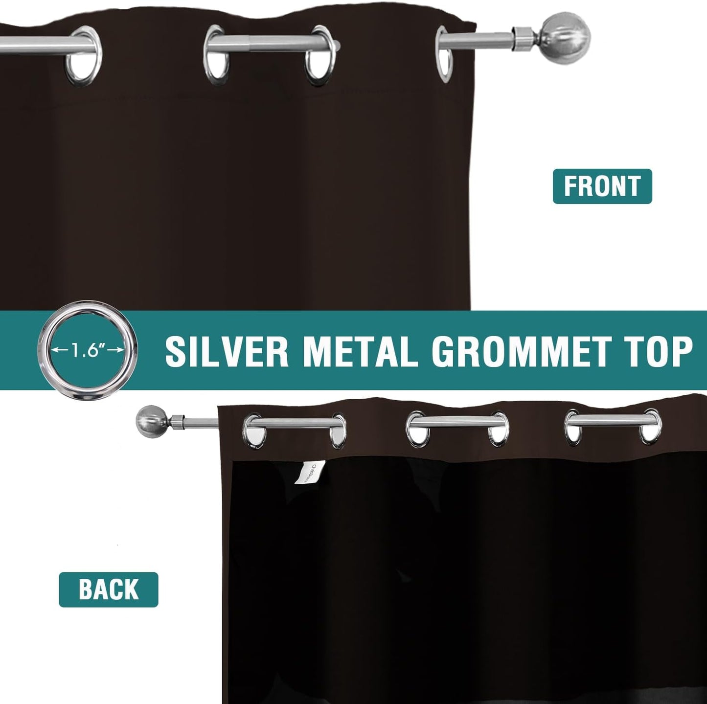 ChrisDowa 100% Blackout Curtains 80 inch Long for Bedroom with Black Liner, 2 Thick Layers Total Blackout Thermal Insulated Grommet Window Curtains 2 Panels Set (Brown, 52 x 80 Inch)