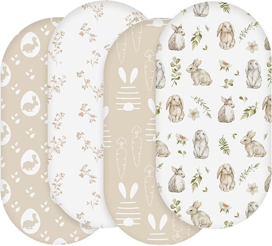 Bassinet Sheets 4 Pack, Bassinet Sheets for Baby Boy and Girl, Bassinet Sheet Neutral, Fit for Rectangle, Round, Oval, Hourglass Mattress, Flexible for Different Bassinet Pad/Mattress