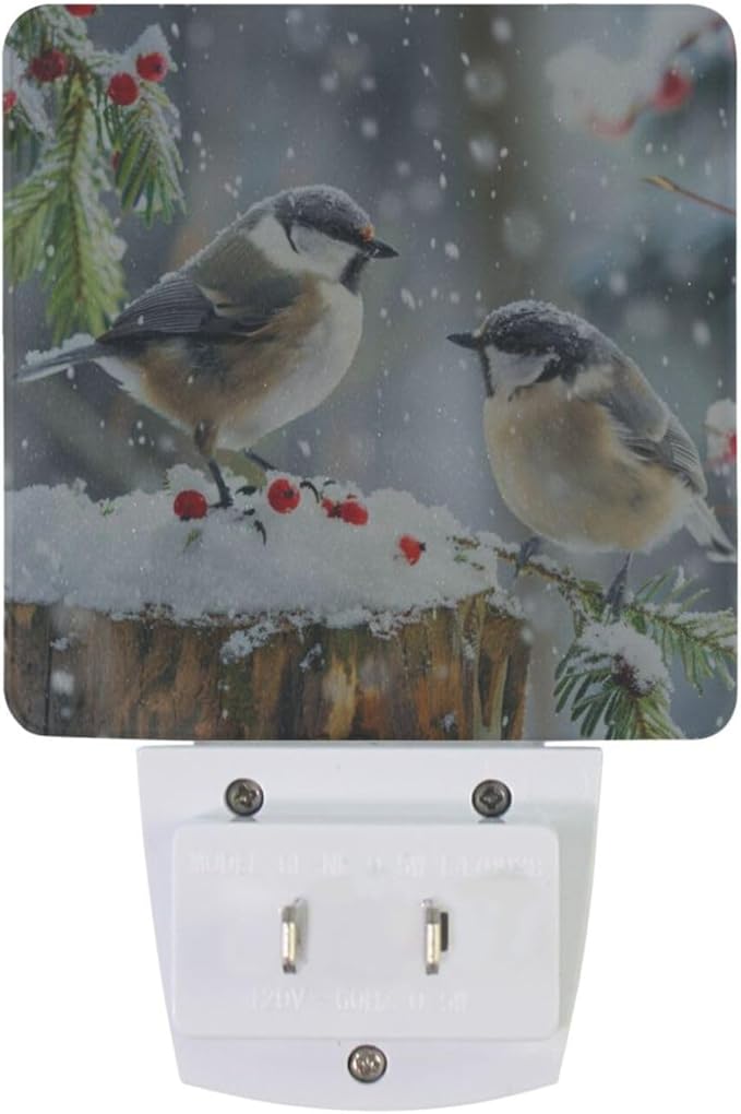 Aslsiy Night Light for Kids Winter Birds Snowy Day Plug in Wall Lamp LED Dusk to Dawn Sensor Energy Saving Nightlight for Boys Girls Men Women