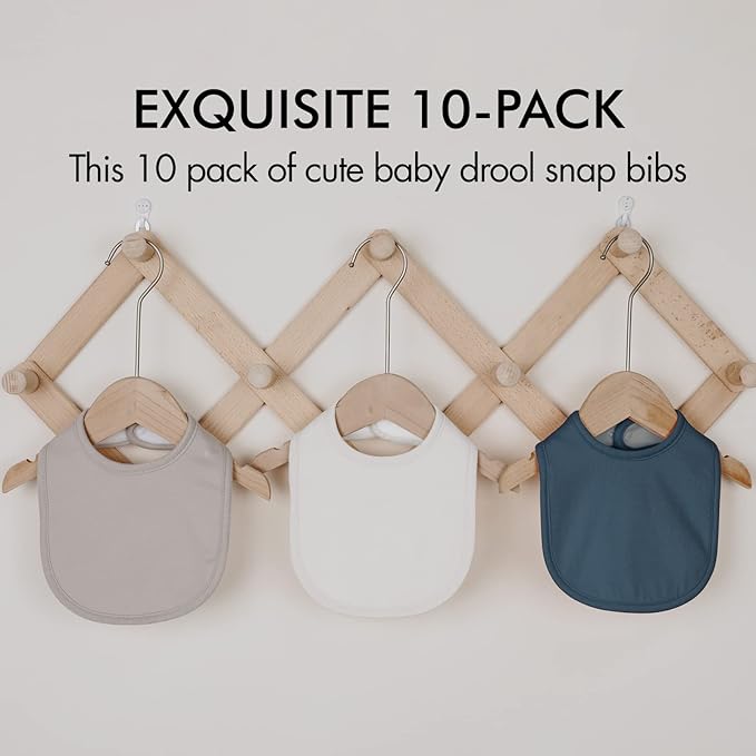 10 Pack Cotton Snap Bibs for Baby Boy Girl, Super Soft Drool Bibs for Teething and Feeding