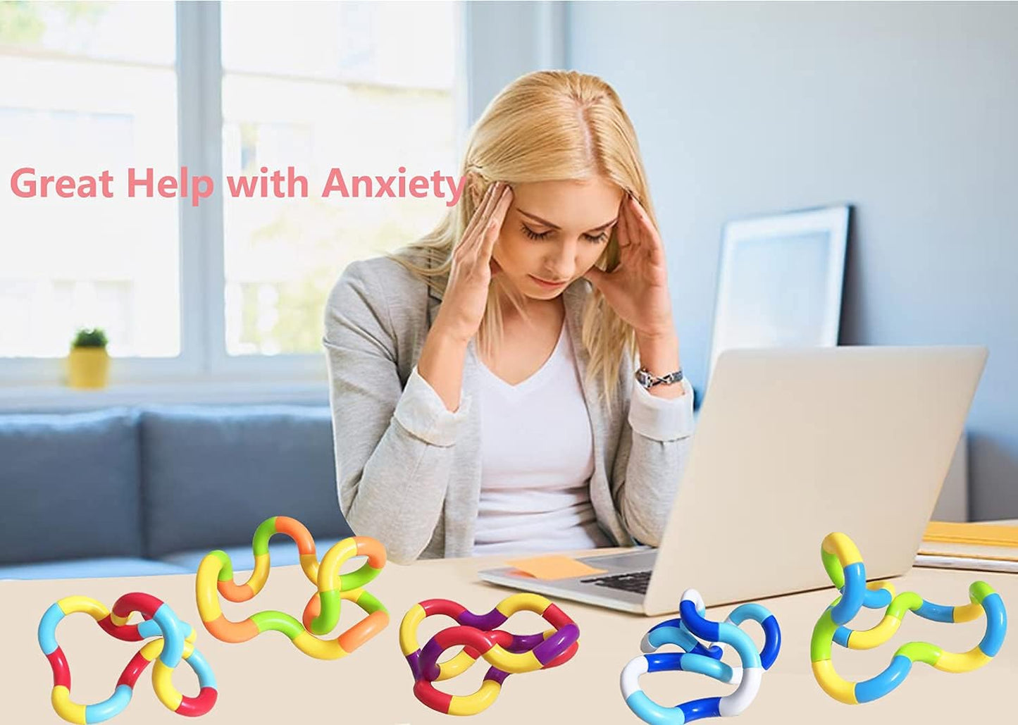 Tangles Sensory Fidget Toys - 6PCS Multicolor Twisty Fidget Toys for Adults,Boys,Girls for Relaxation,Anxiety Stress Relief,Decompression-Squeeze, Twist, Chain Spinner Alternative Gift (6PCS)